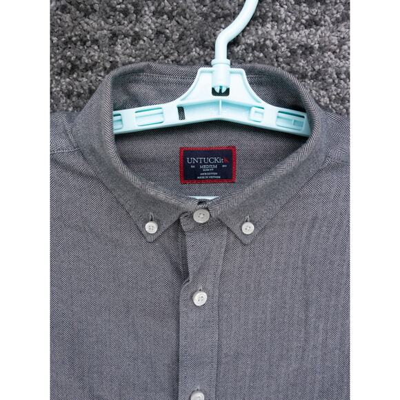 UNTUCKit Shirt Mens Medium Slim Fit Gray Herringbone Flannel Long Sleeve Preppy - Picture 4 of 10